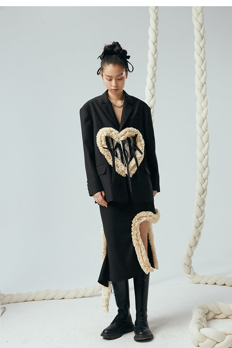 Front Heart Stitch Loose Fit Jacket