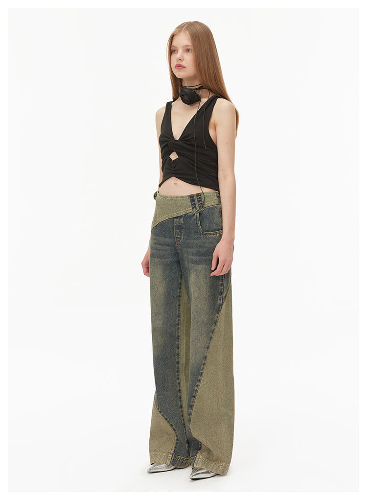 Reconstructed Retro Slim Straight Denim Pants