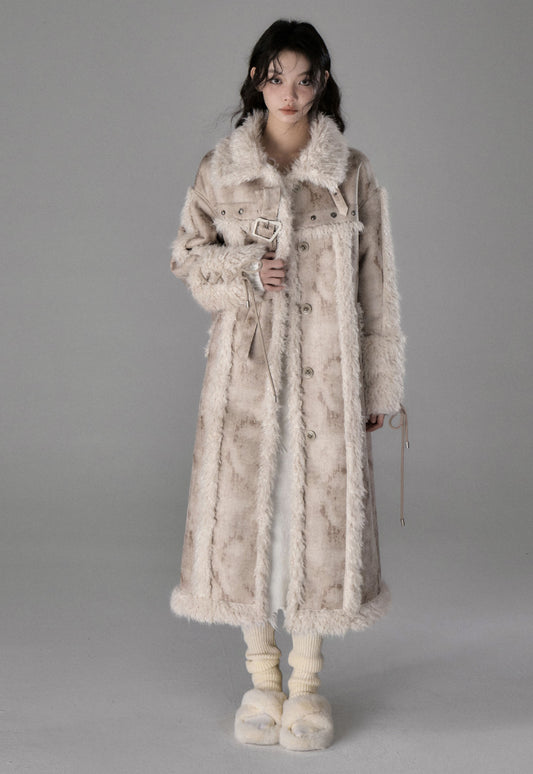 Lamb fur dress patched thick coat