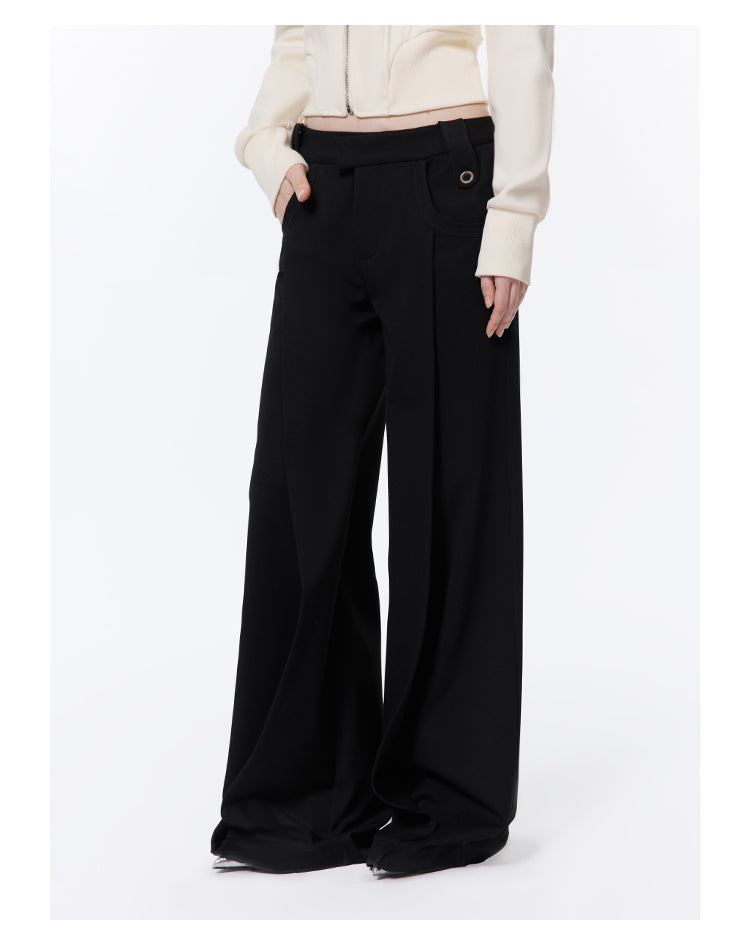 loose straight wide leg suit pants