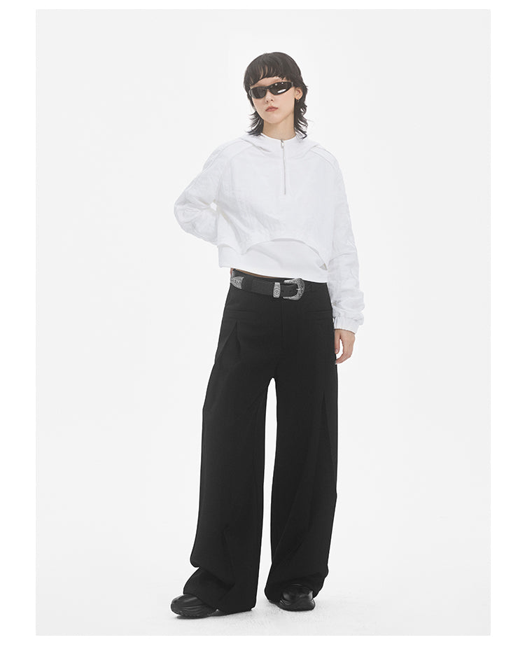 Loose Straight Pleated Suit Pants