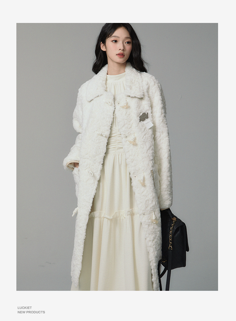 lamb velvet horn button fur coat