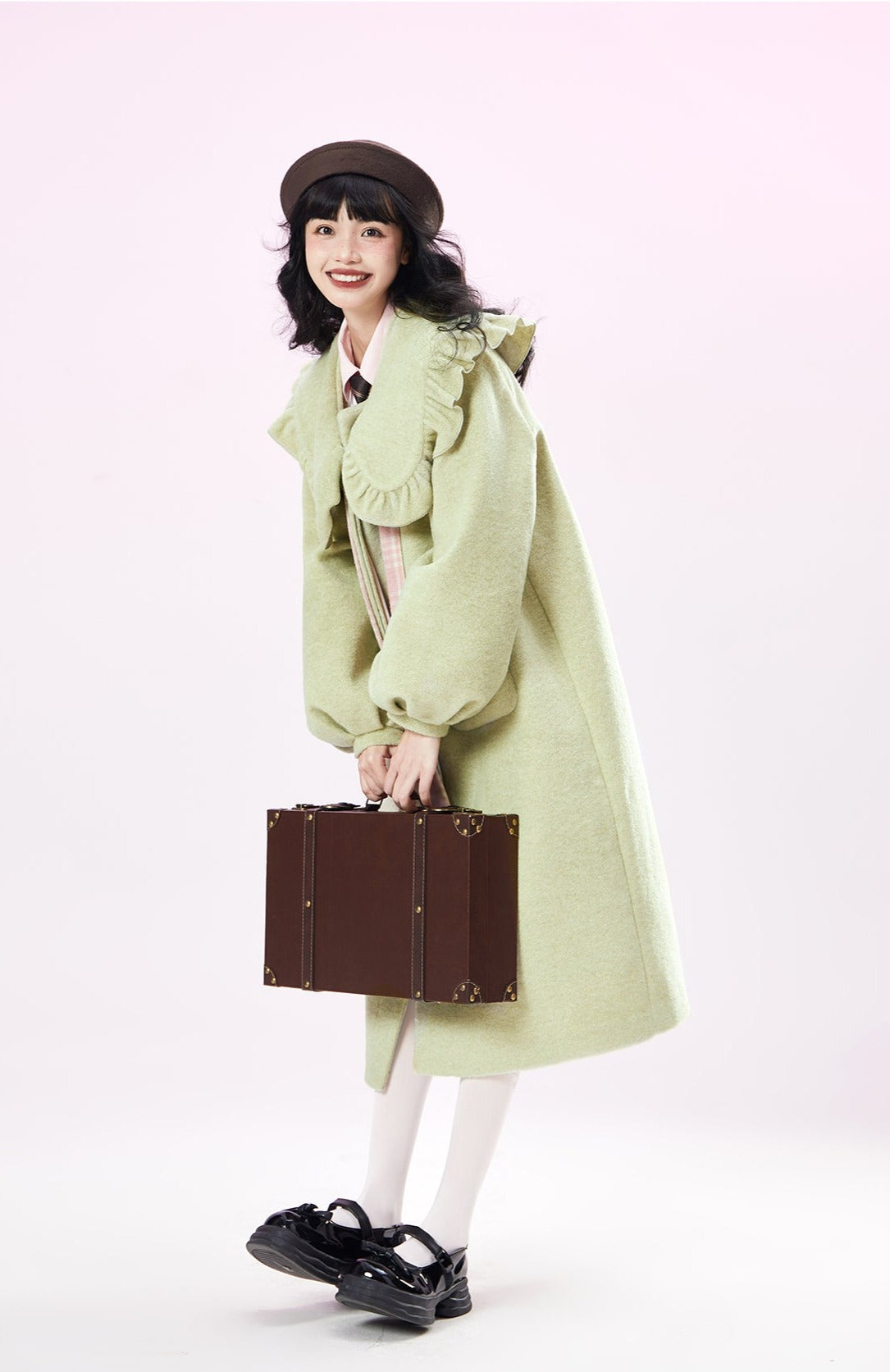 Original Design Green Collar Wool Coat Womens