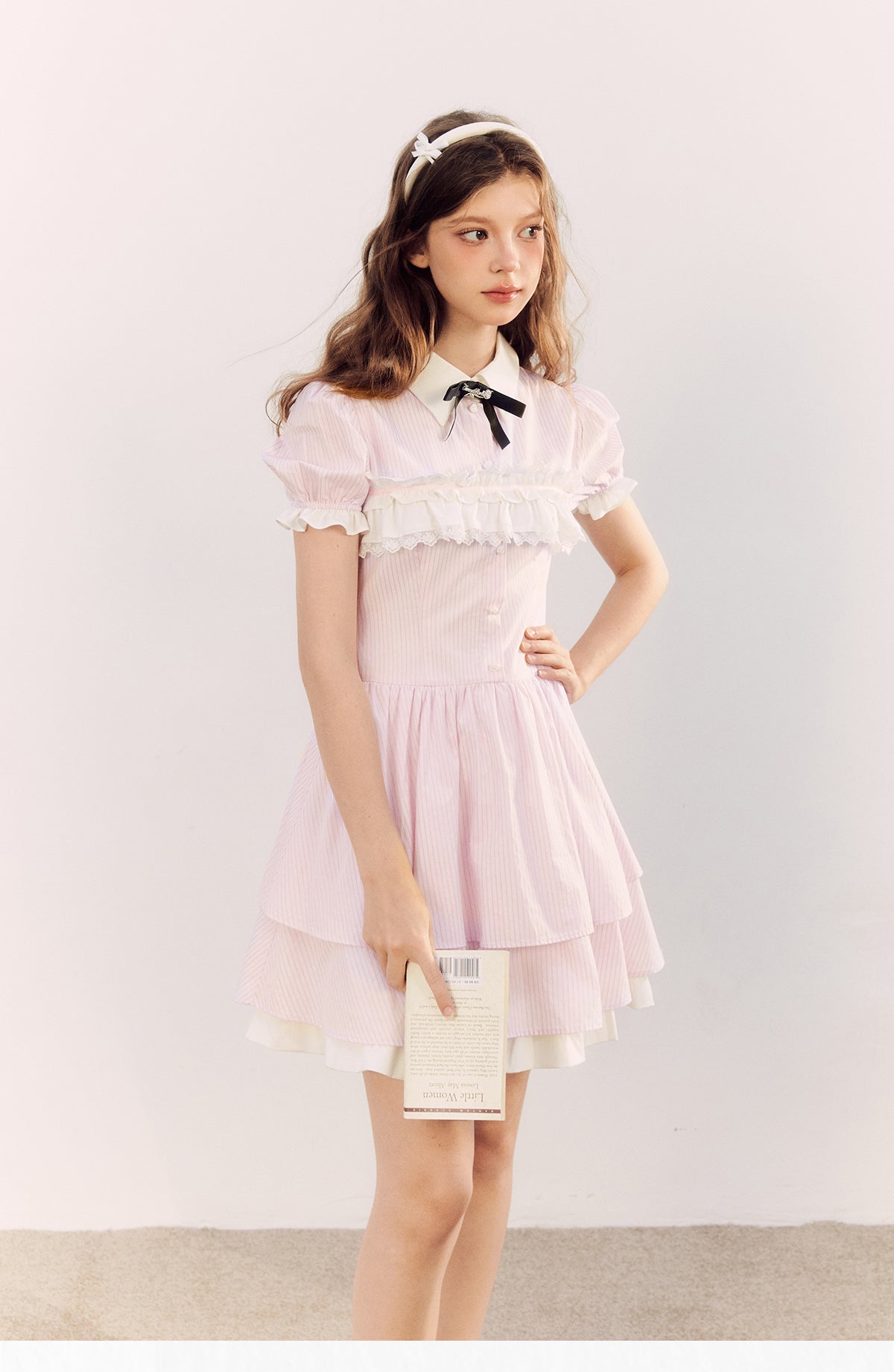 Pink striped lace waist dress