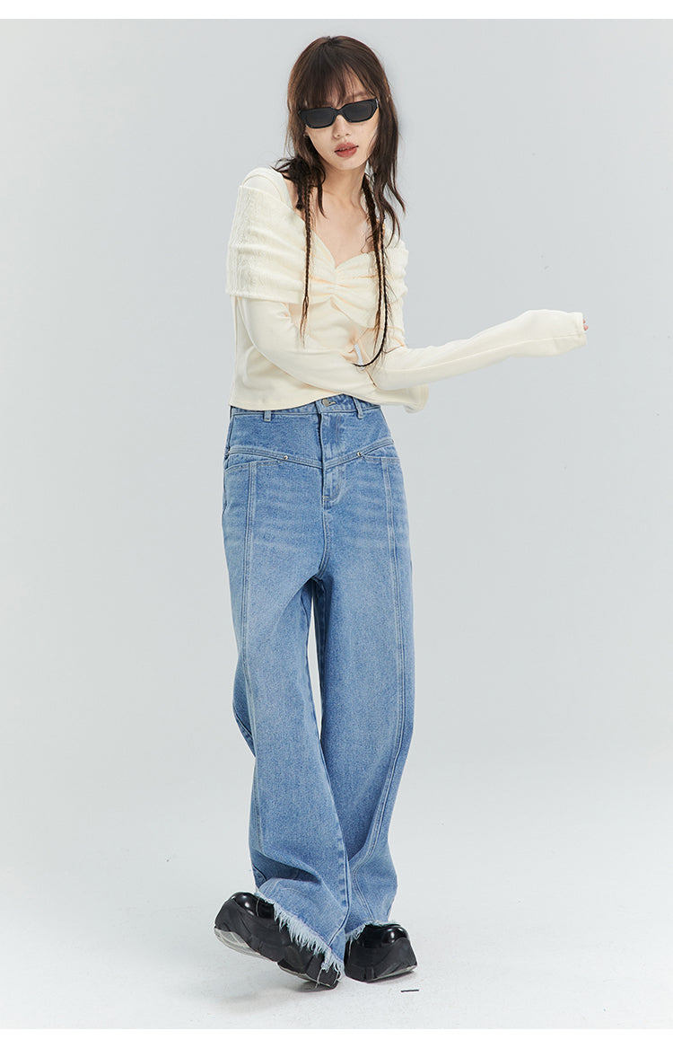 Loose Straight Washed Denim Pants