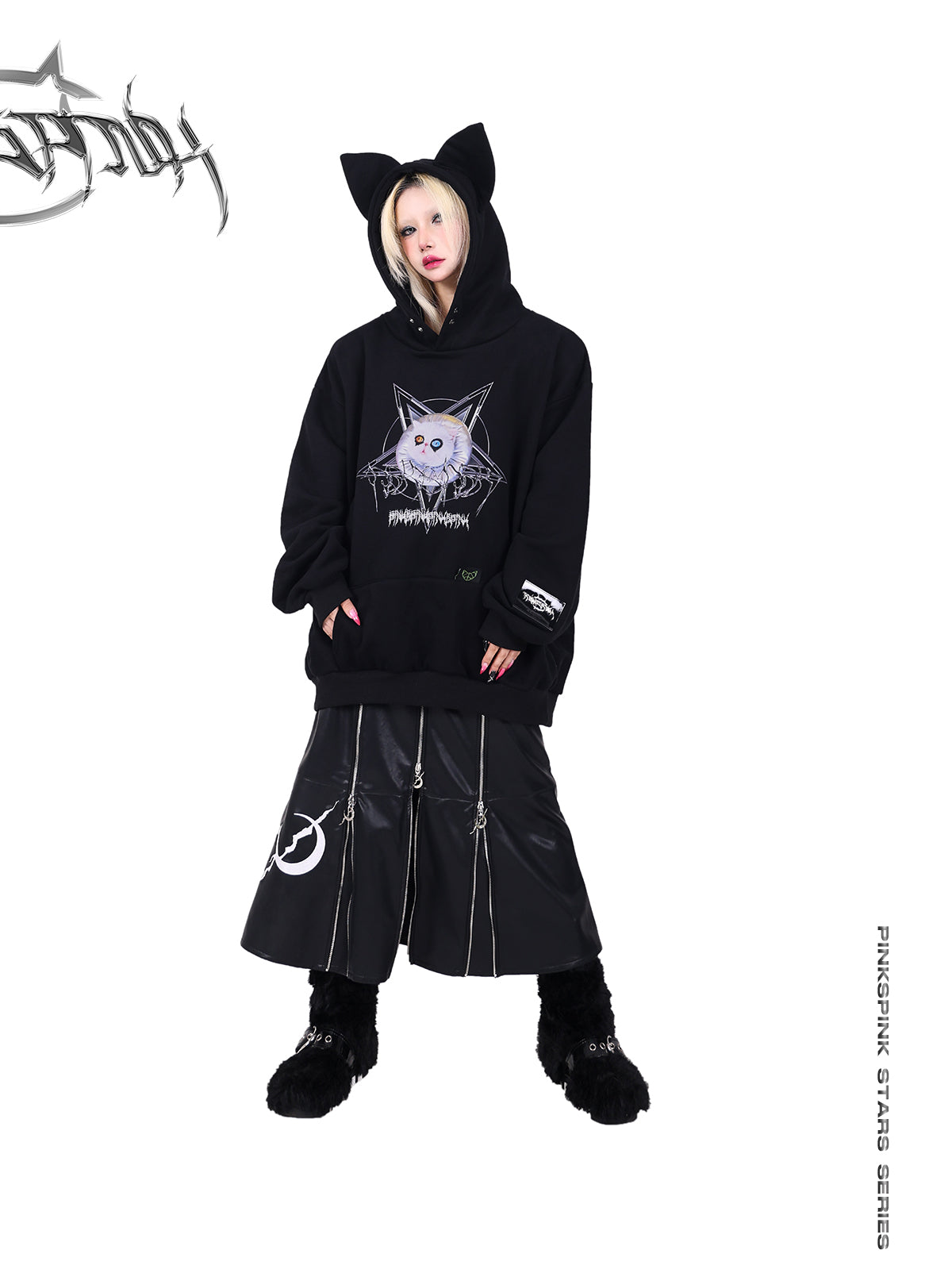 Cat Ear Star Design Loose Fit Hoodie