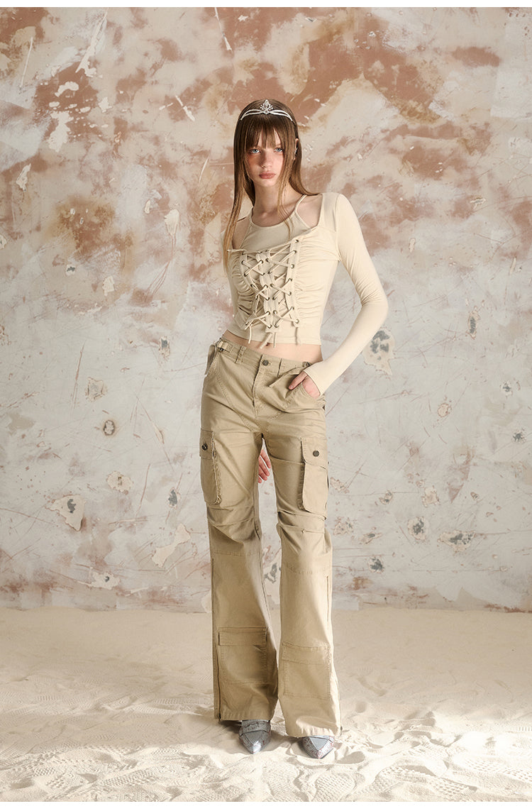 Wide Leg Low Waist Slim Fit Pants