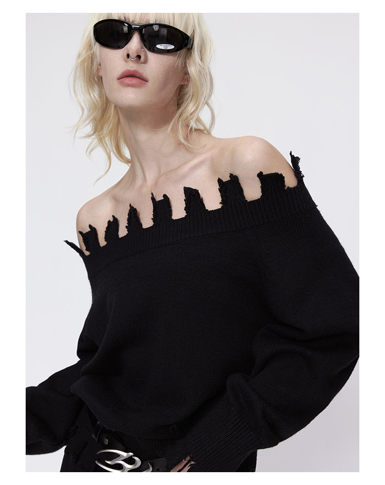 Irregular design off-shoulder silk knit