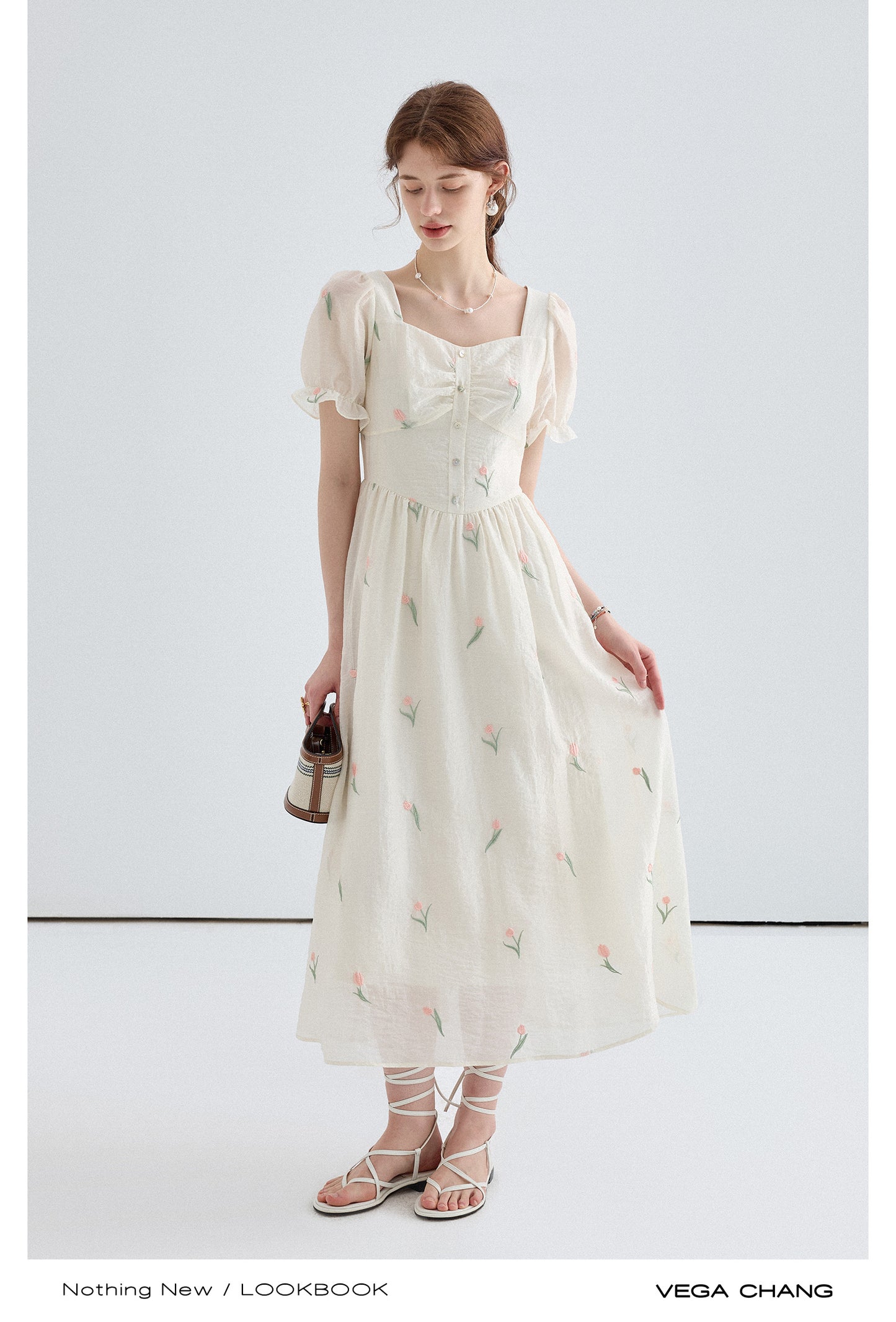 French Retro Puff Sleeve Dress