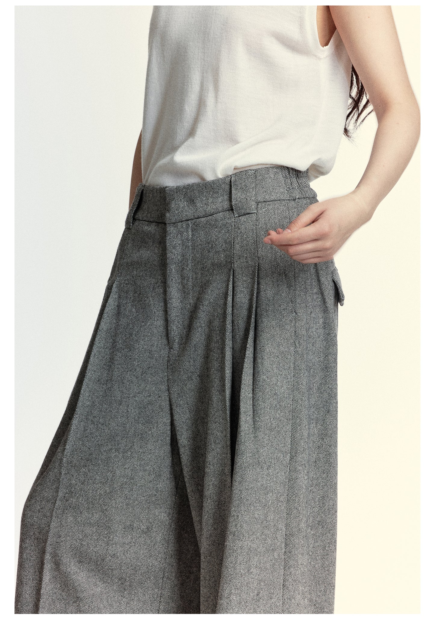 Wool-blend tweed wide pants