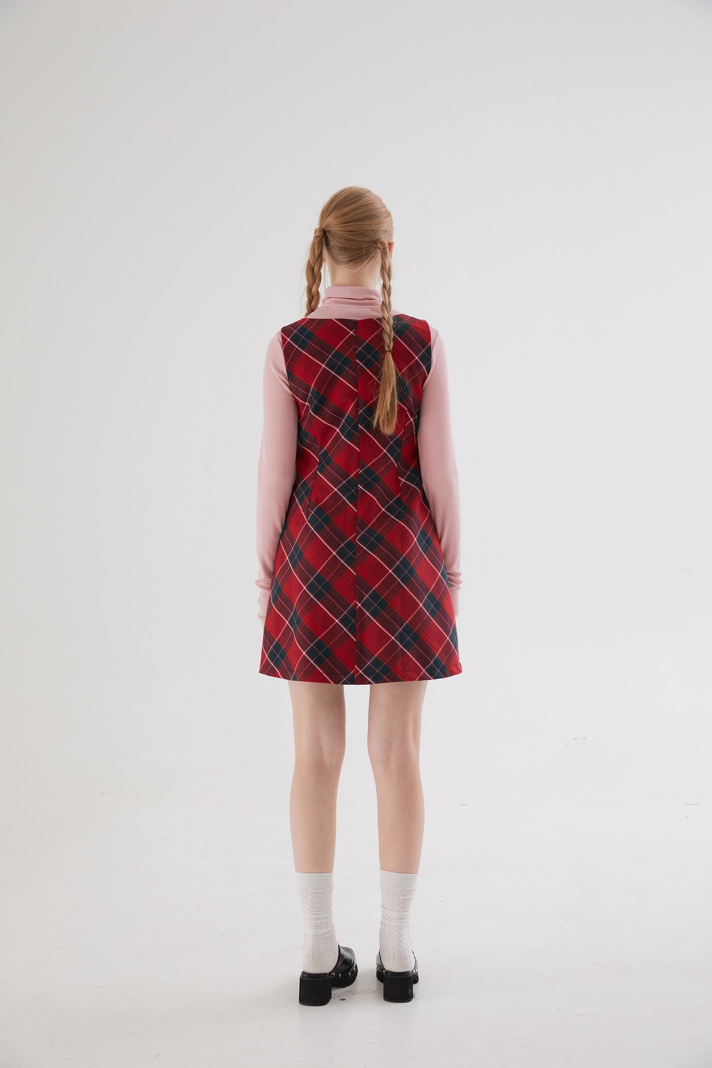 Girly Plaid A-line Vest Dress