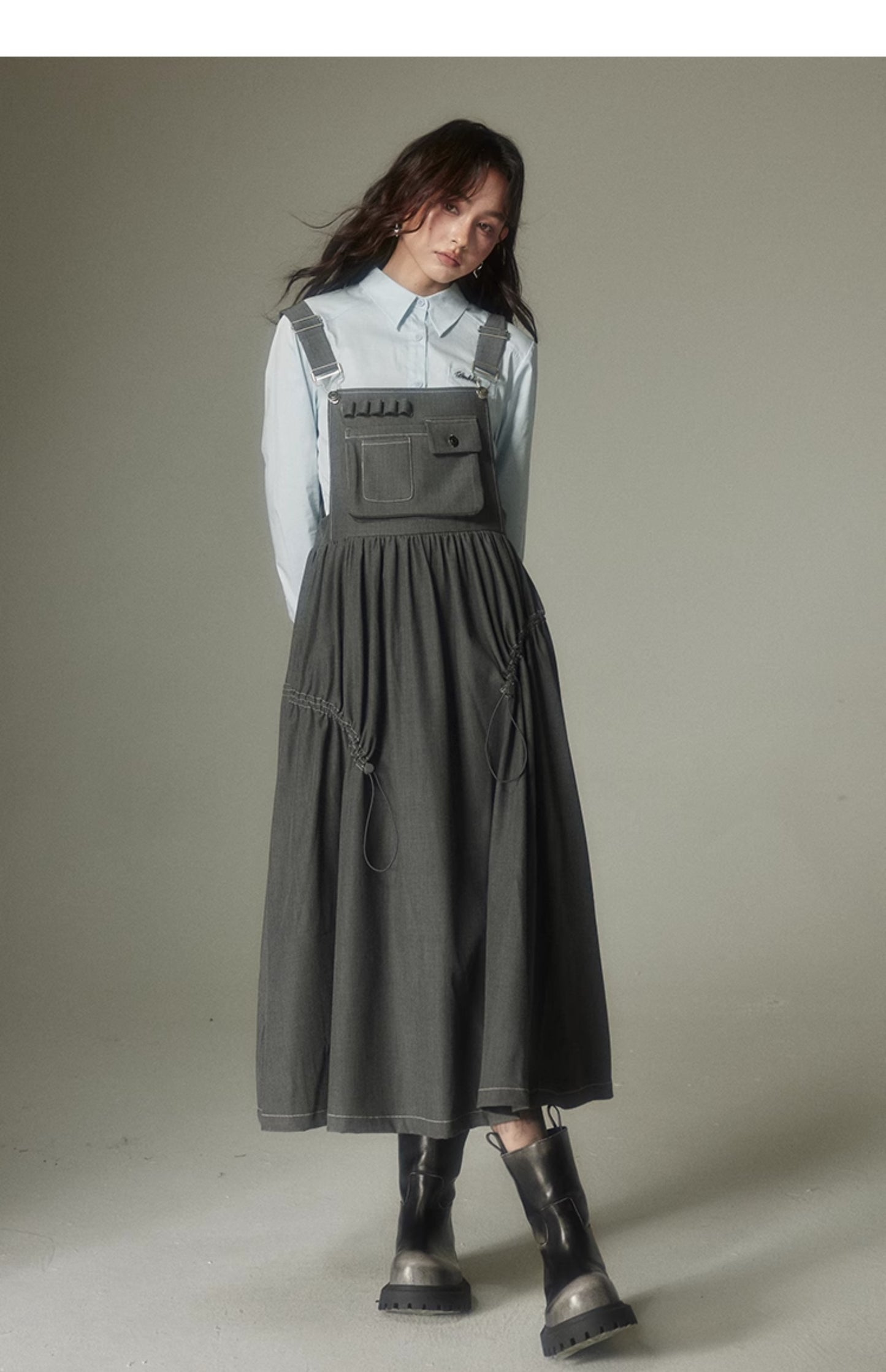 College Style Gray Suspender Skirt