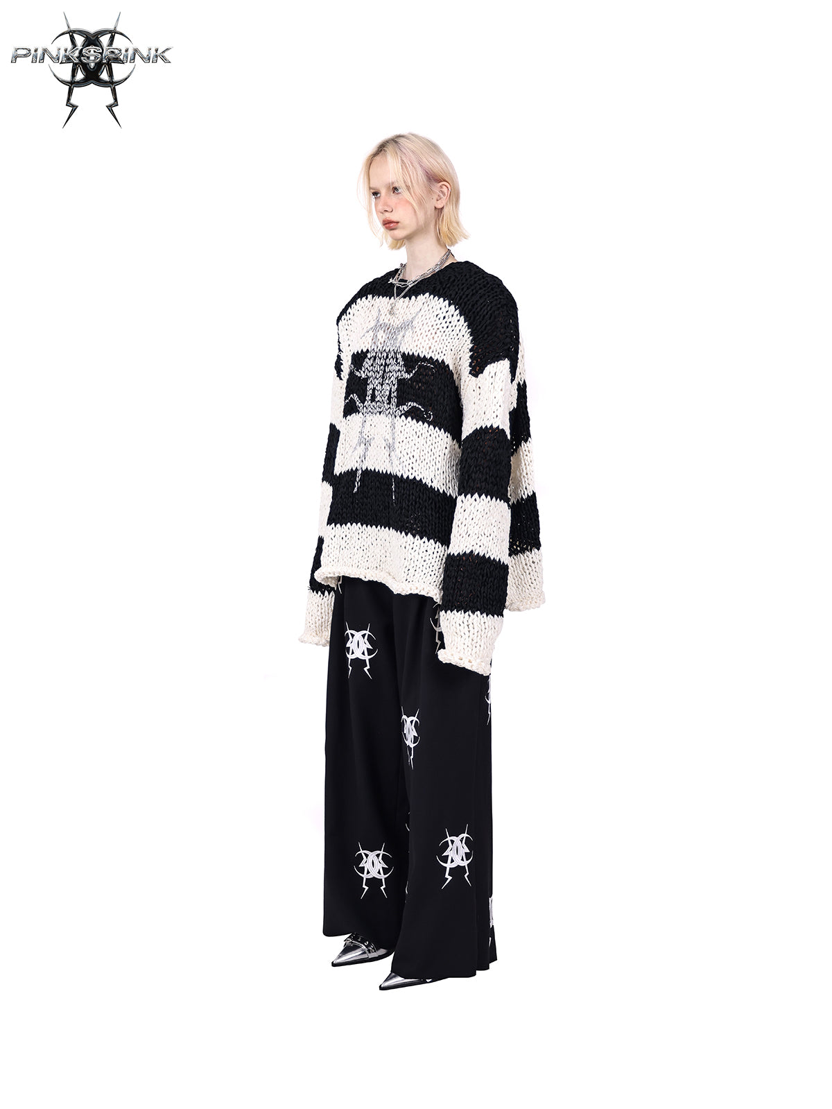 Oversized shoulder pad stripe knit