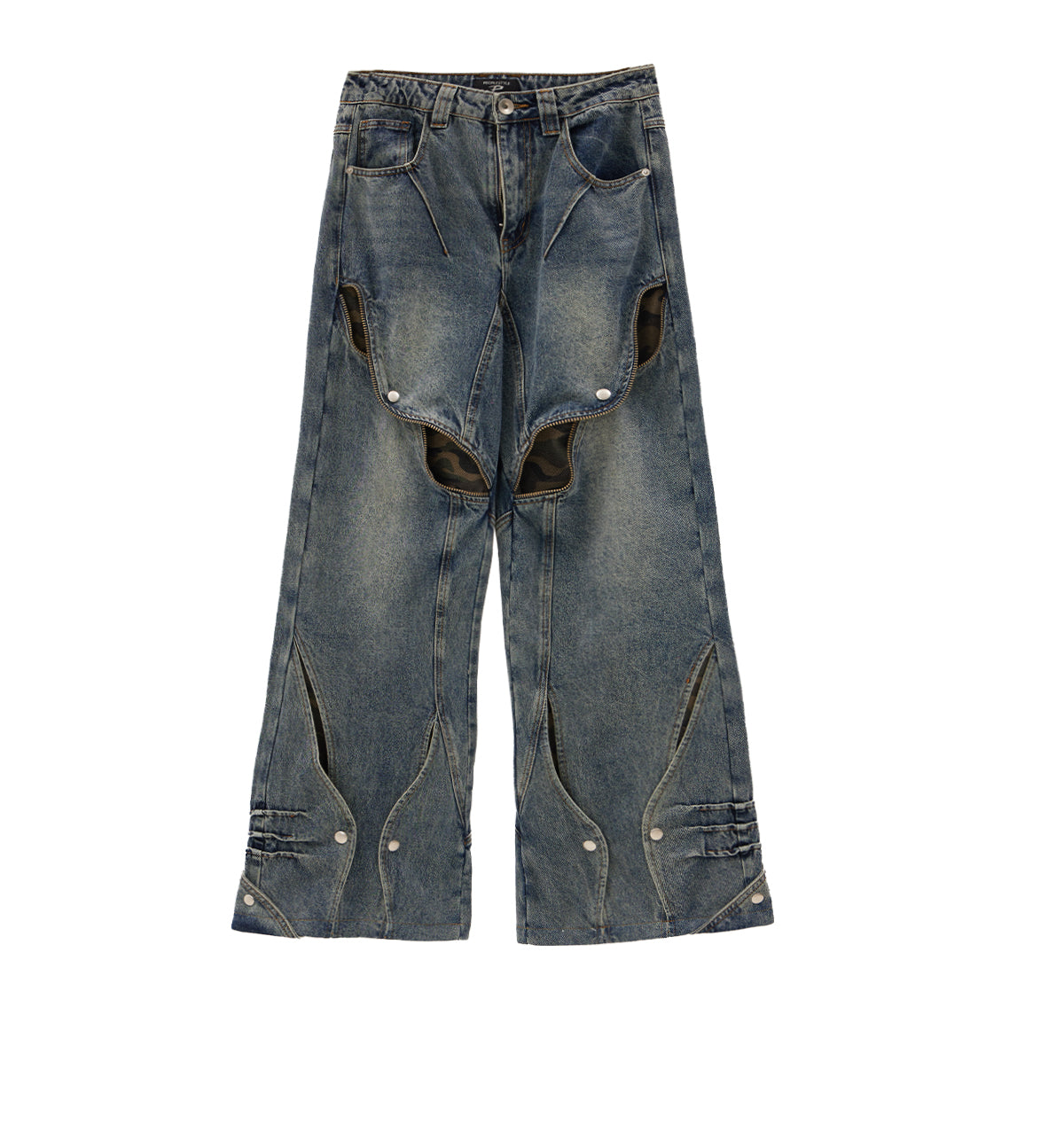 Wide leg splicing zip denim pants