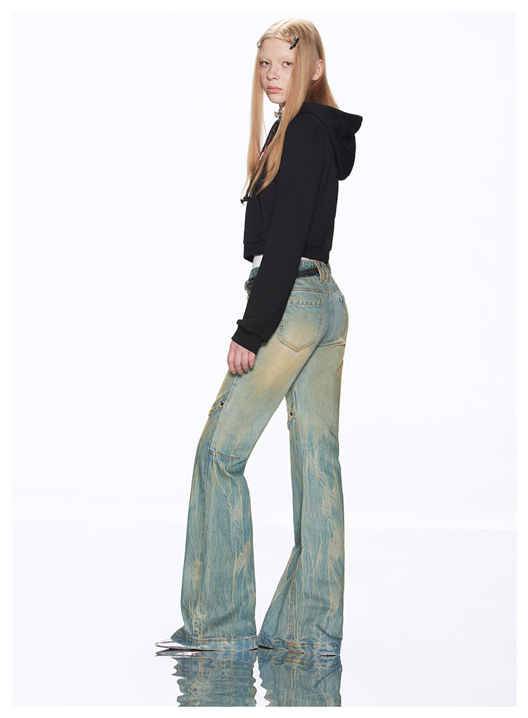 Slim Straight American Retro Washed Denim Pants