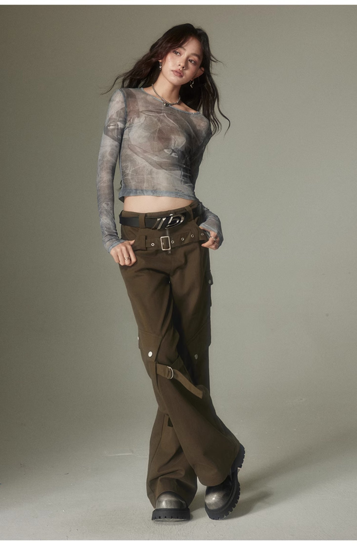 Loose Straight Double-Belt Multifunctional Pants