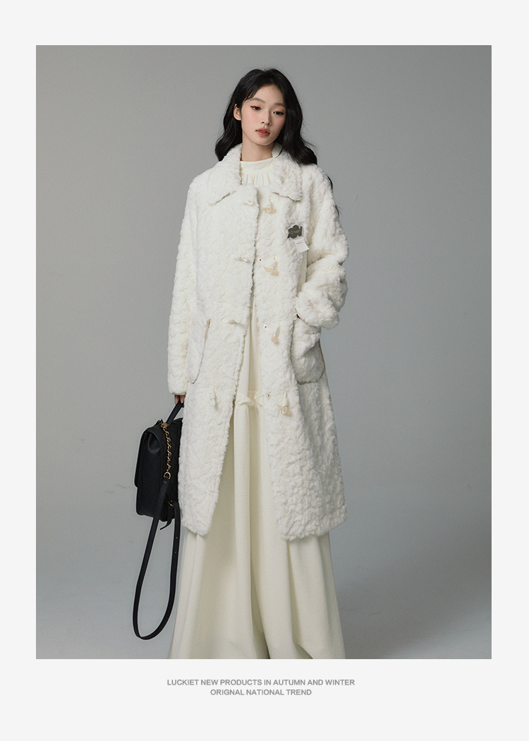 lamb velvet horn button fur coat