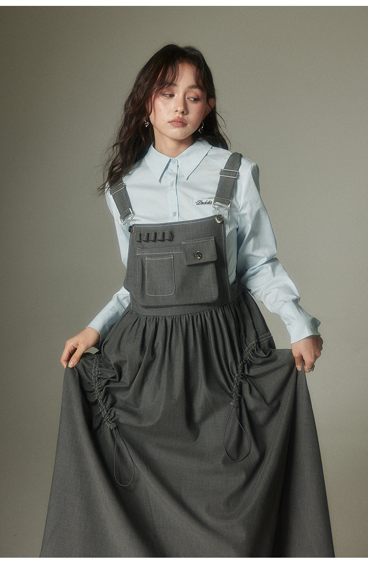 College Style Gray Suspender Skirt