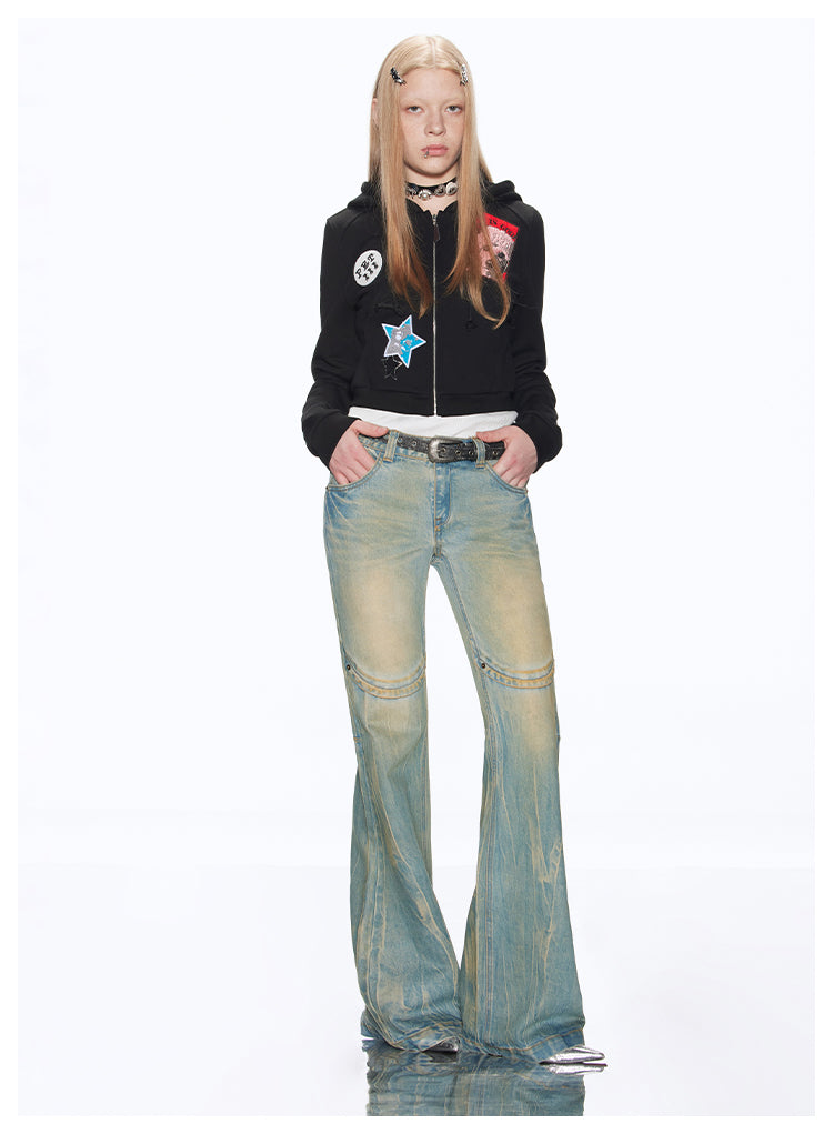 Slim Straight American Retro Washed Denim Pants