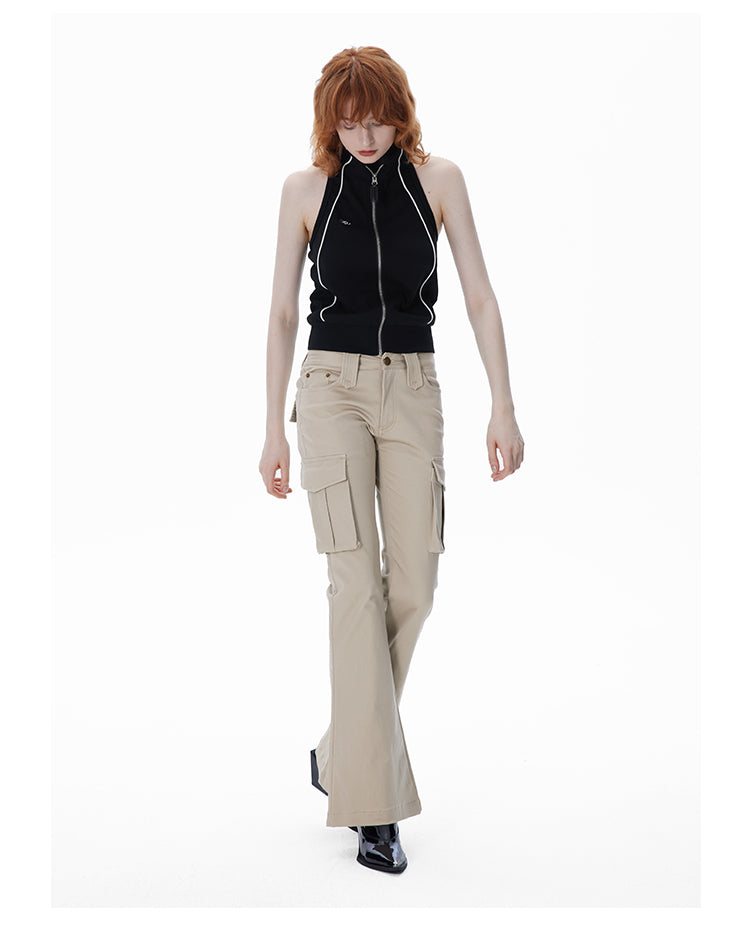 Slim straight multi-pocket glare pants