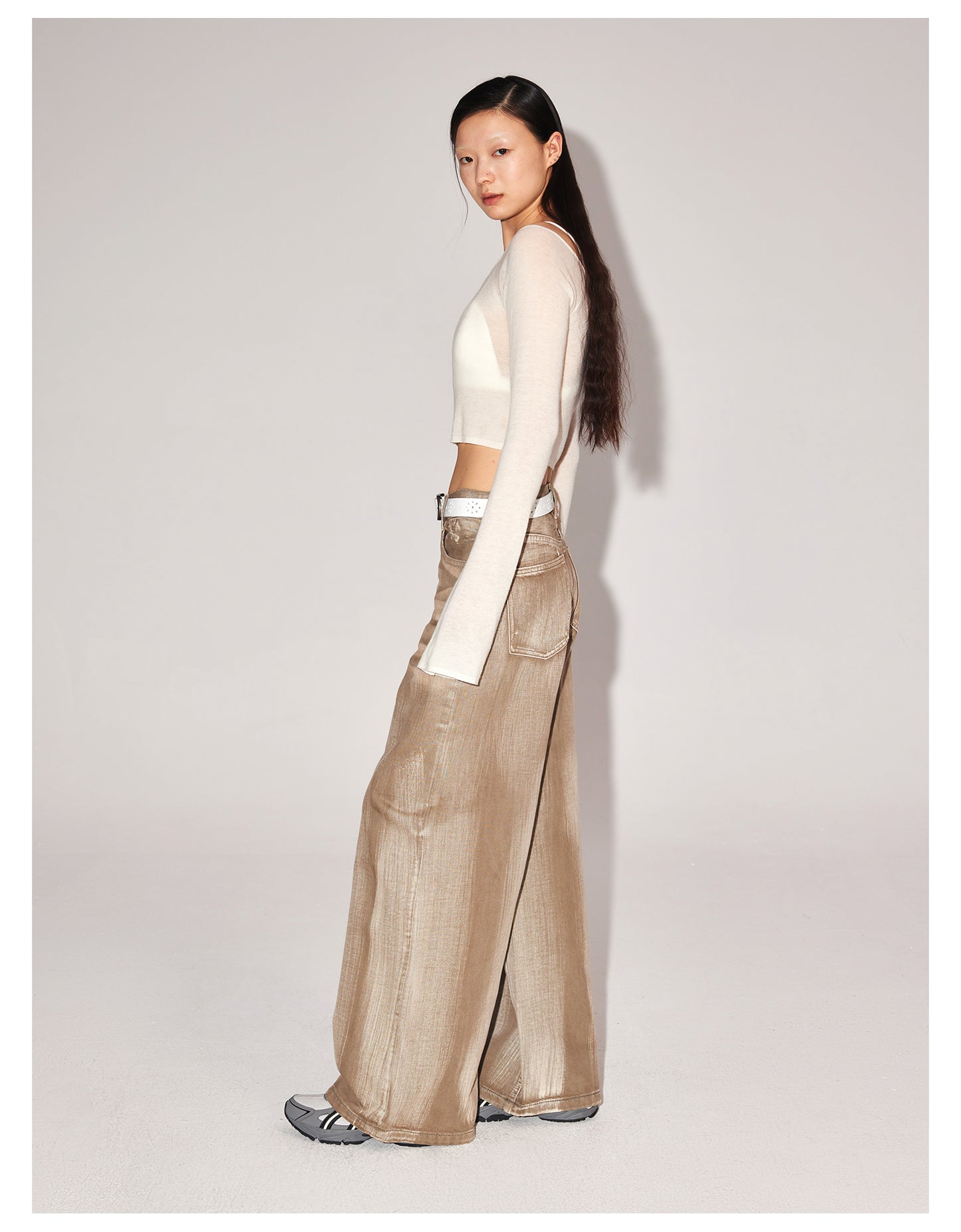 Washed imitation wide-leg denim pants