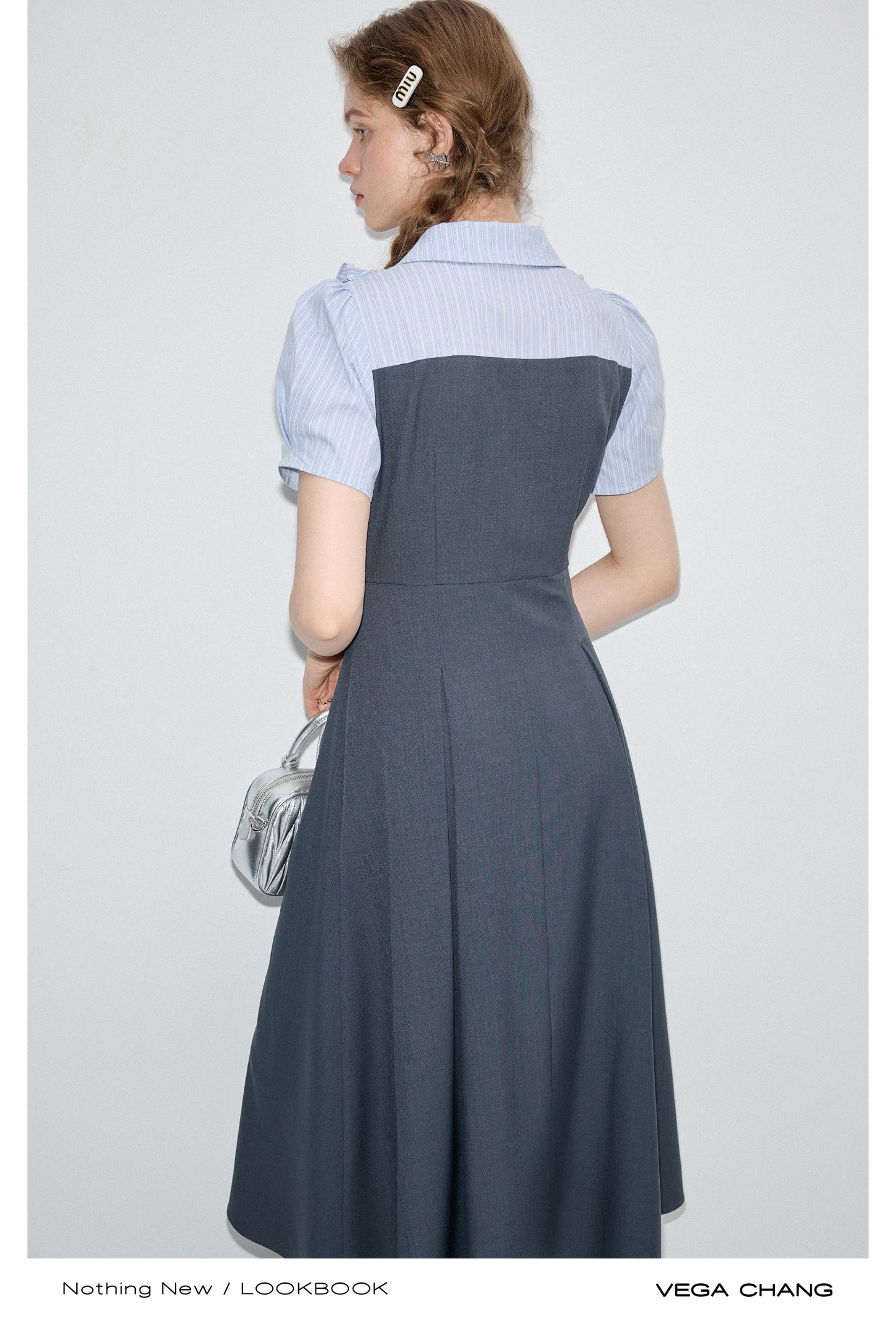 Faux Two Piece Square Collar Dress