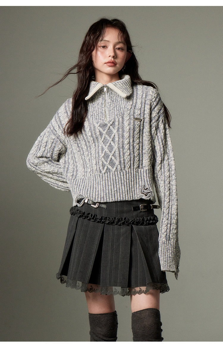 Half-zip short-length knit