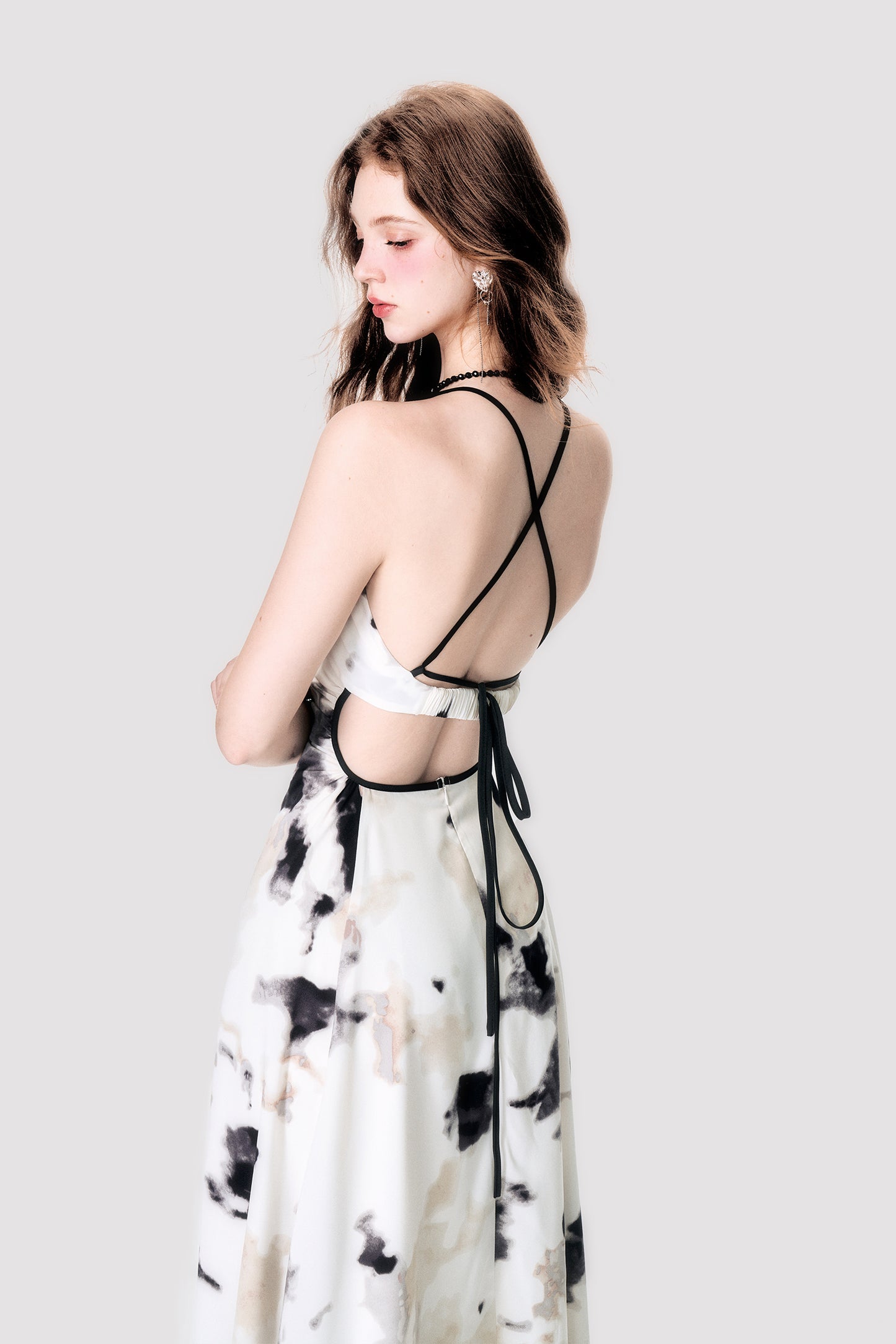 Tie Dye Open Back Feminine Dress