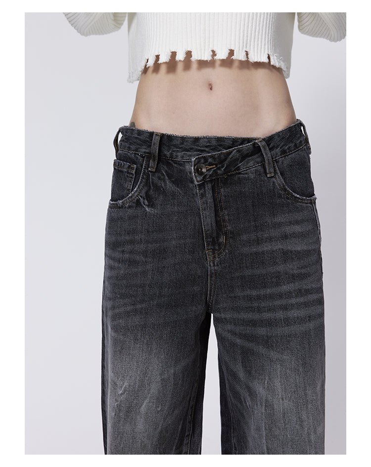 Wide Leg Washed Retro Flared Black Denim Pants