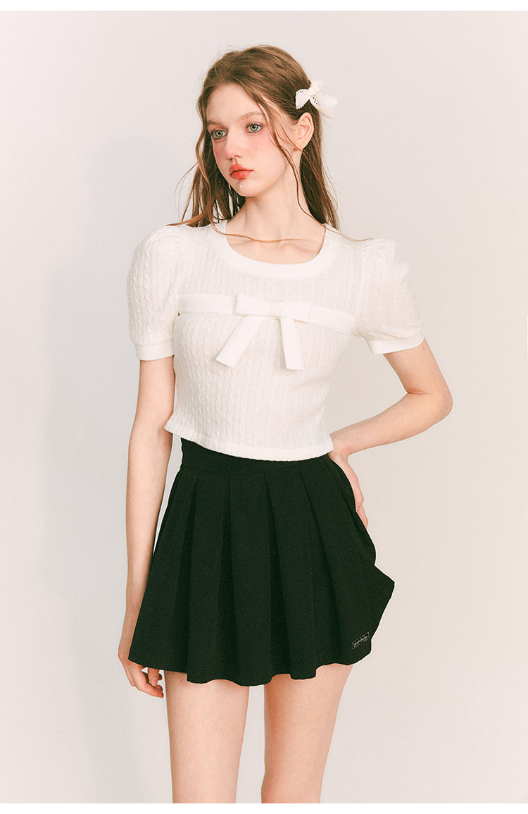 Ribbon Half Sleeve Short Knit