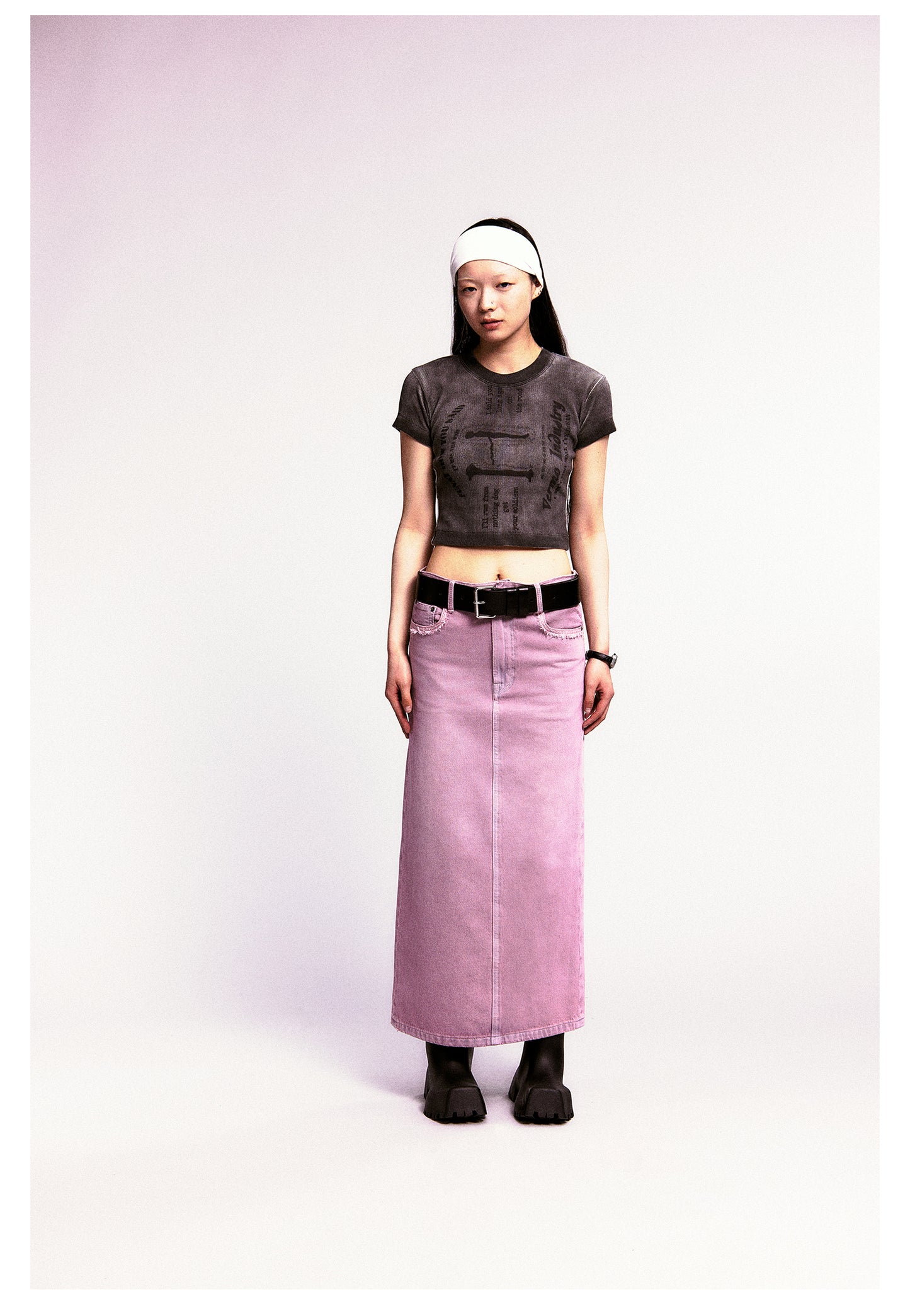 Slim Fit Long Length Washed Denim Skirt