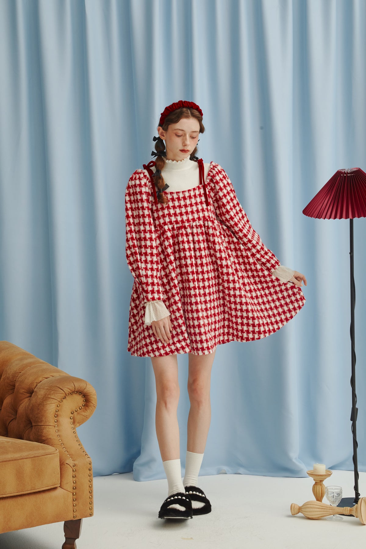 Wool Plaid Off-the-shoulder Suspender Dress