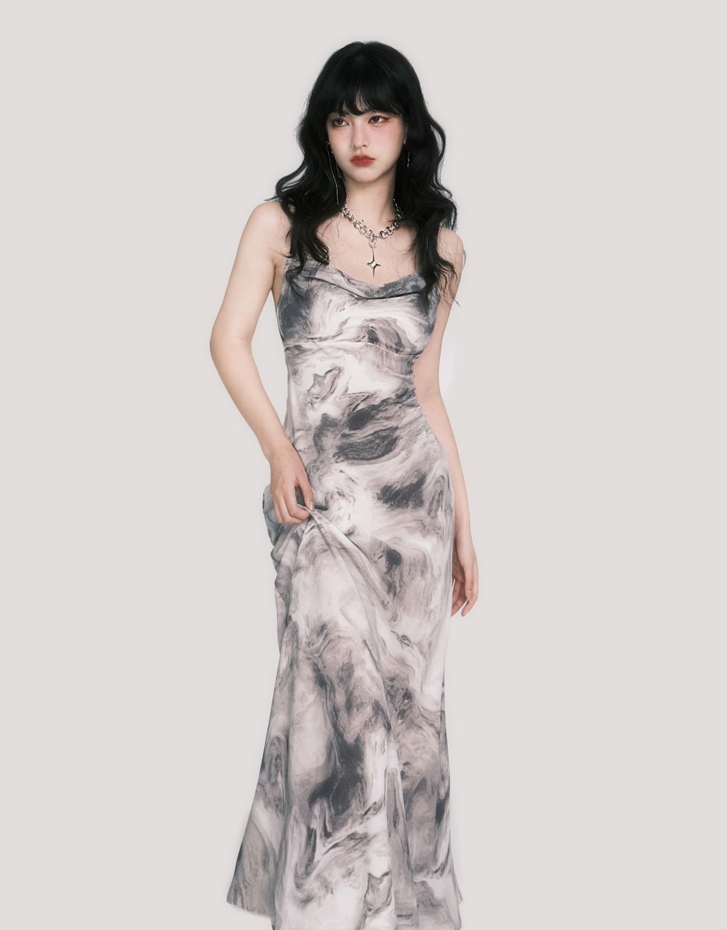 Tie-dye Pattern Slim Long One-piece