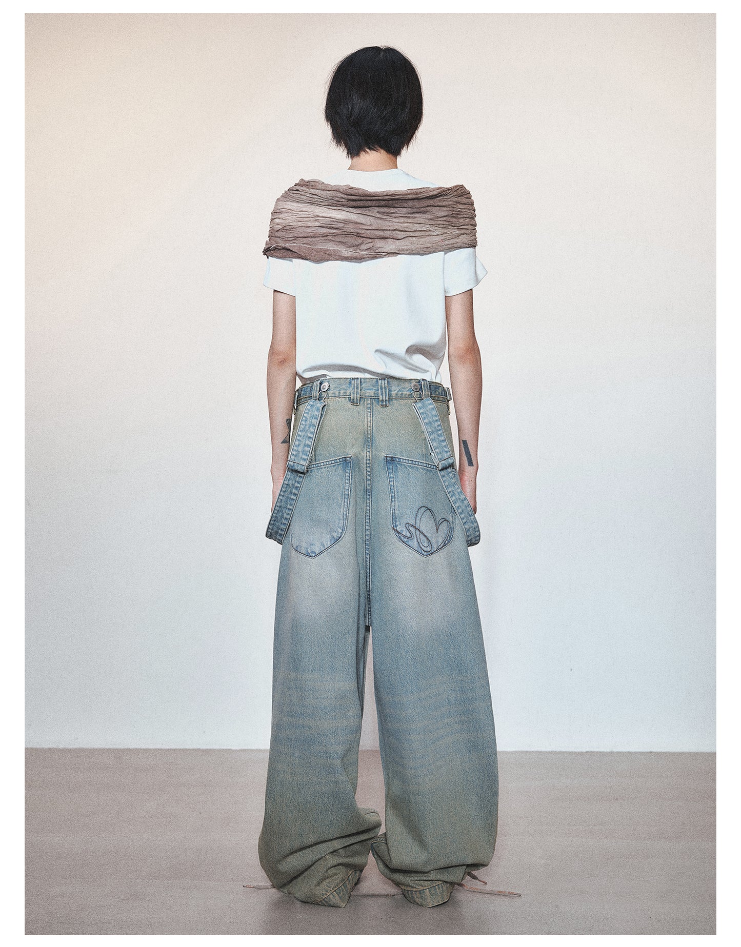 Retro Washed Casual Denim Suspender Pants