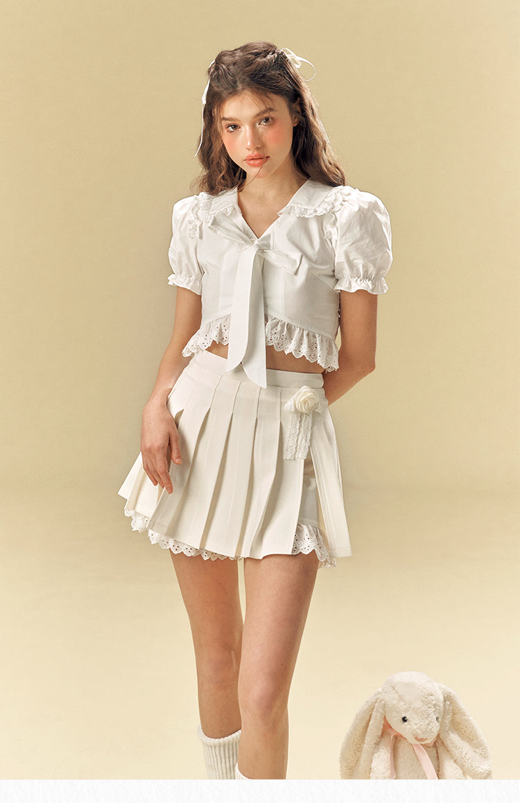 White College Pleated Skirt