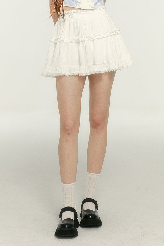 Pure white girly short high-waisted skirt