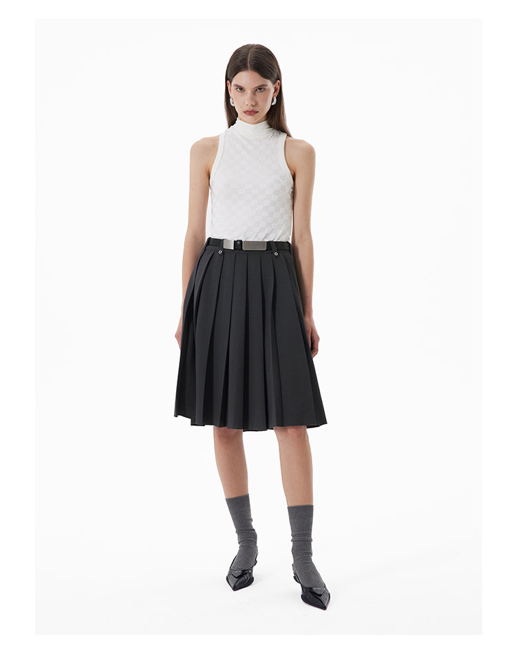 Gray A-line pleated skirt