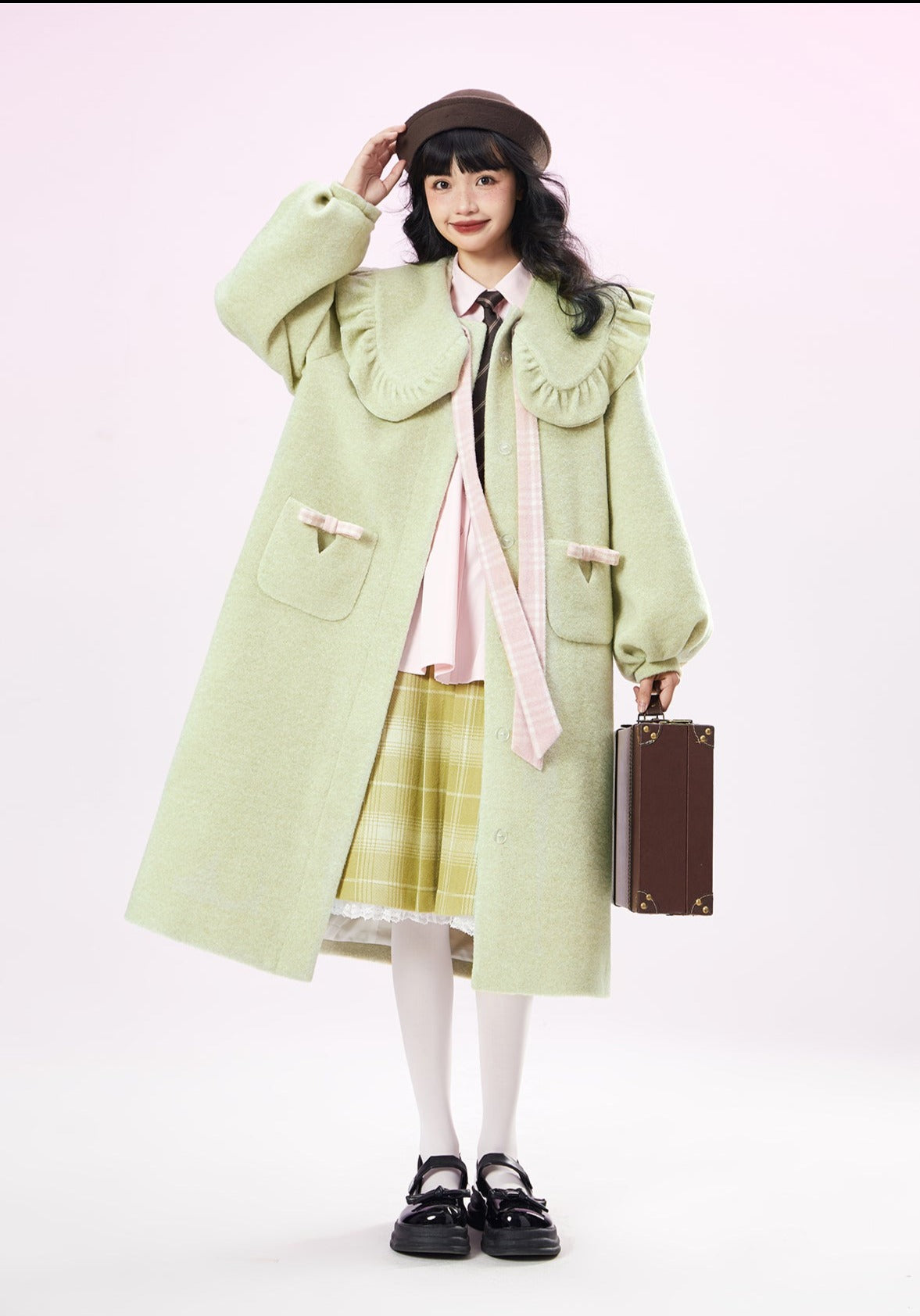 Original Design Green Collar Wool Coat Womens