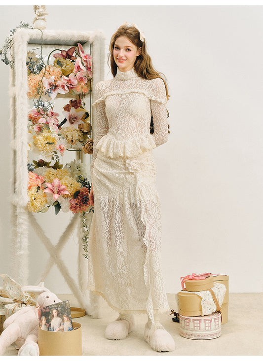 Lace embroidery French suit tops & skirts