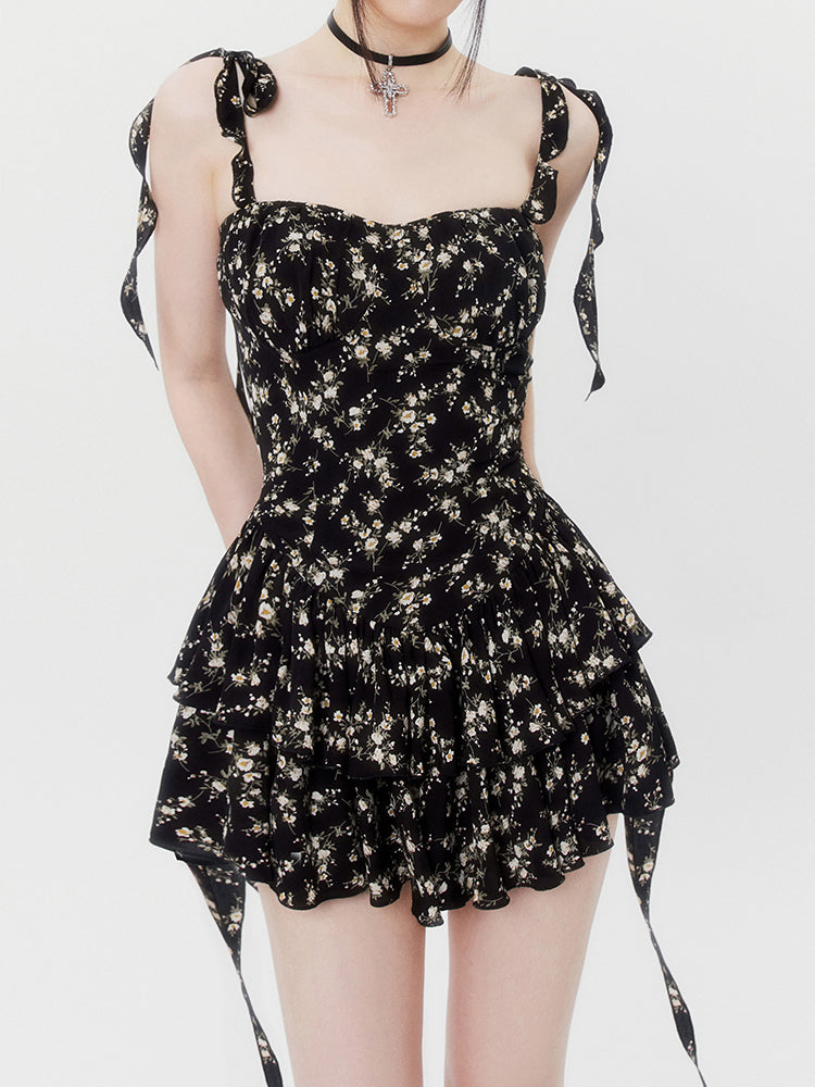 Floral Suspender Dress with Leggings