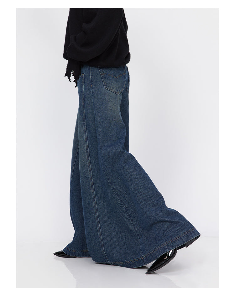 Oversized wide leg washed retro glare denim pants