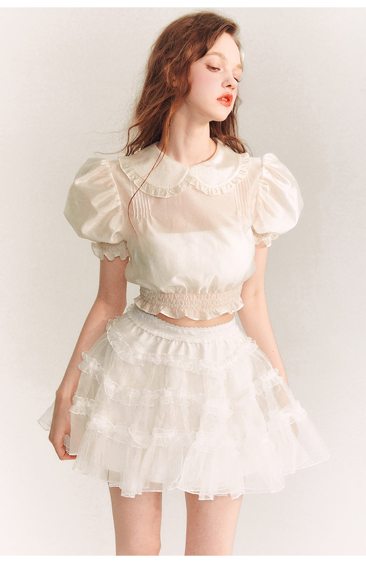 See-through Frilly Short Length Blouse