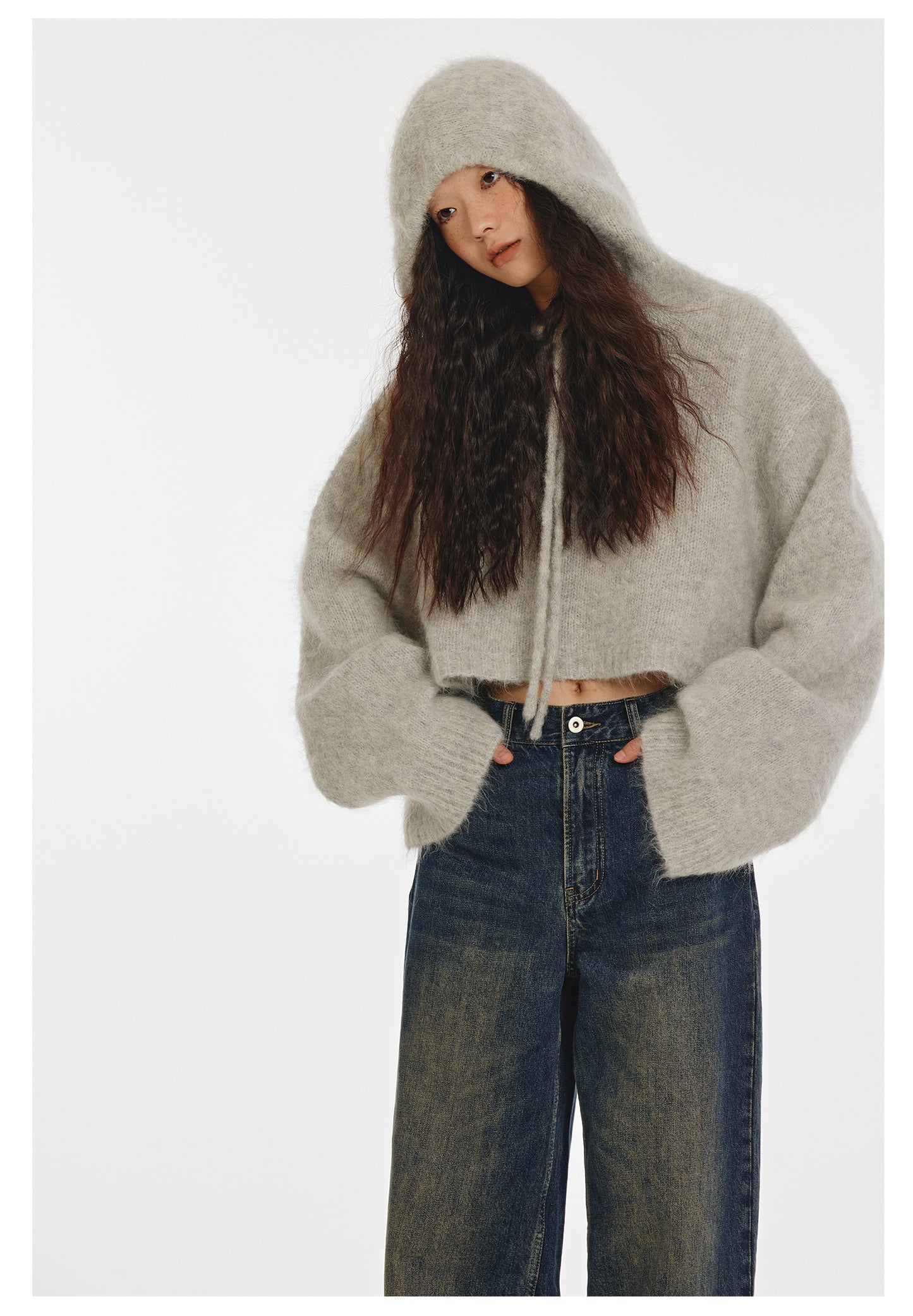 Mohair Short Length Knit Hoodie