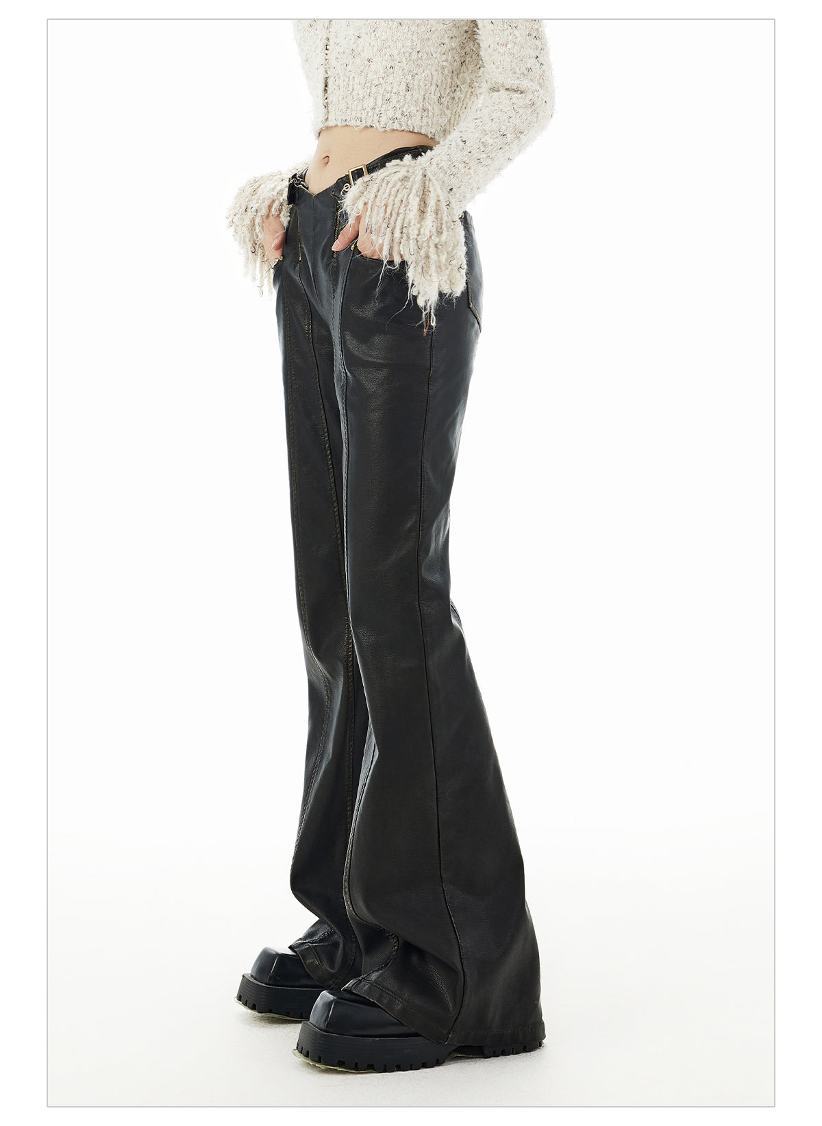 V-Waist PU Leather Pants