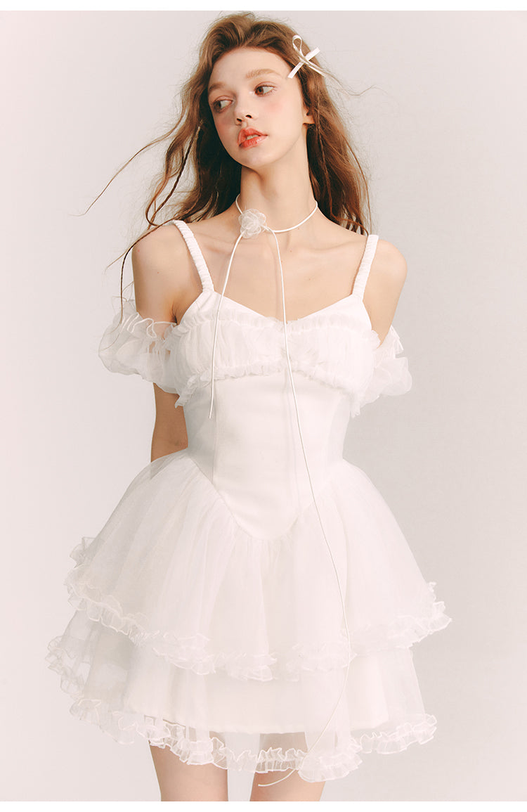 Frill Suspender Puff Skirt Short Dress