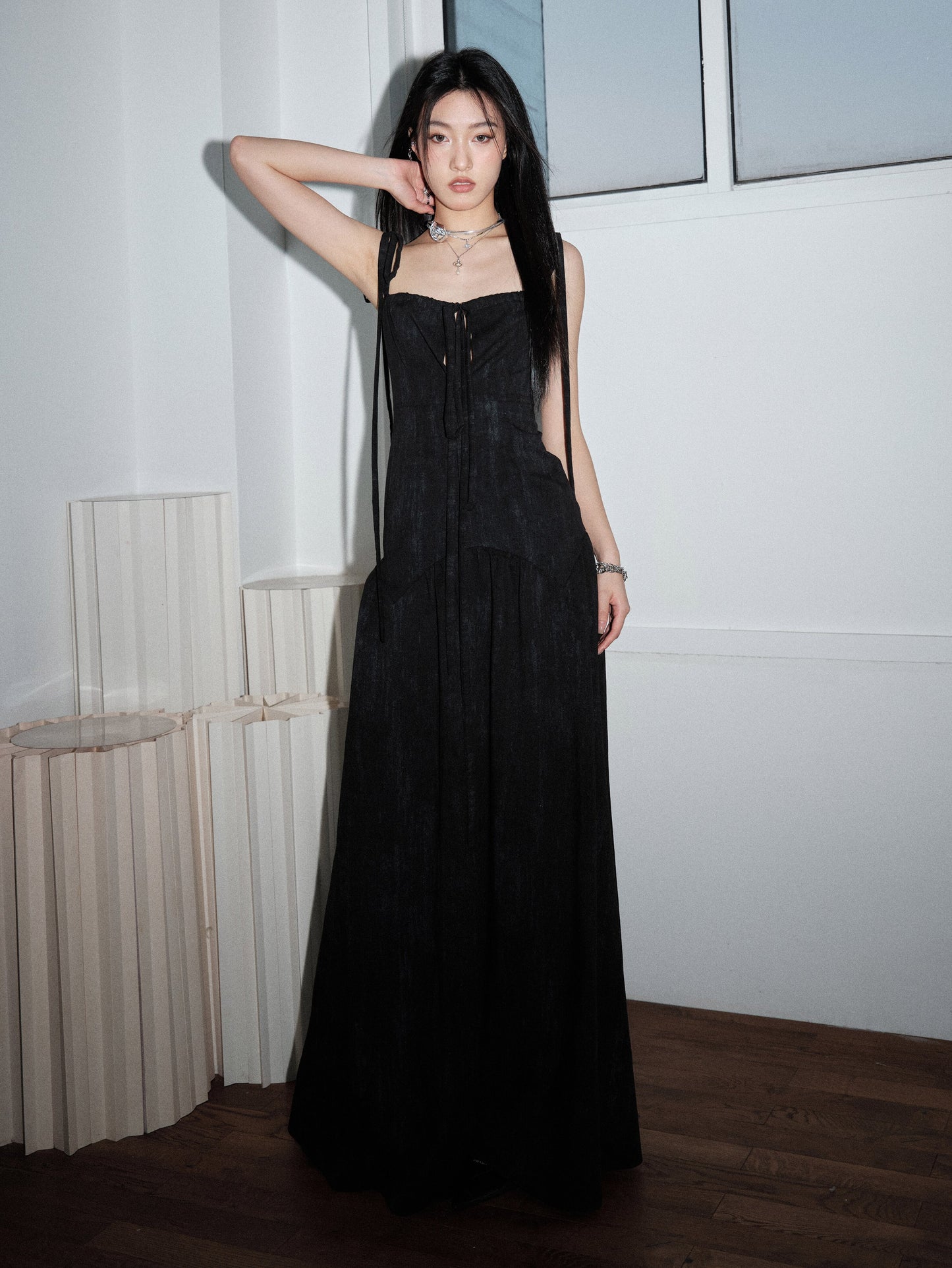 Hollow Lace-Up Extra Long Dress