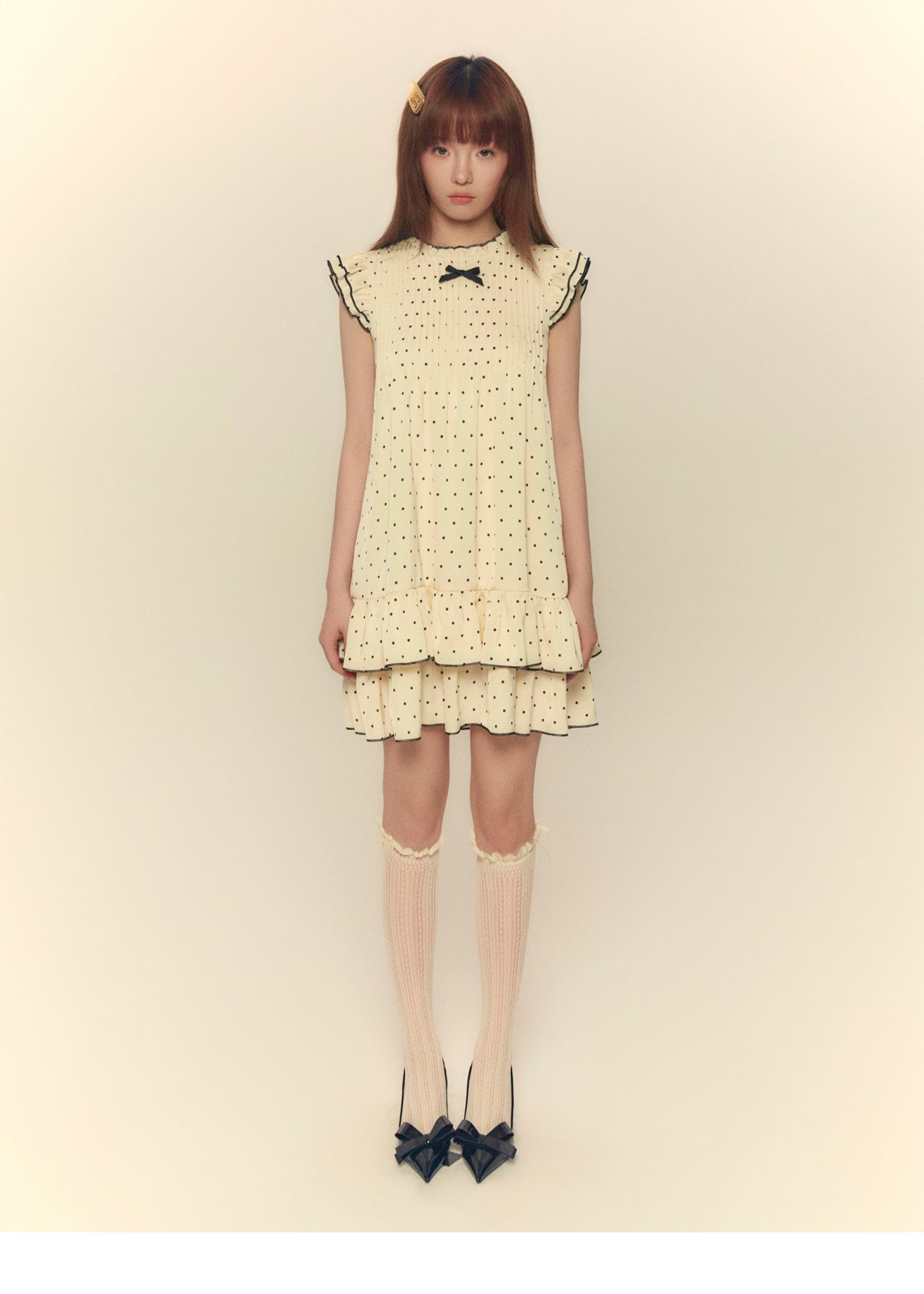 Satin Polka Dot Pleated Dress