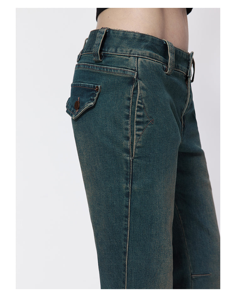 Slim straight retro flare denim pants