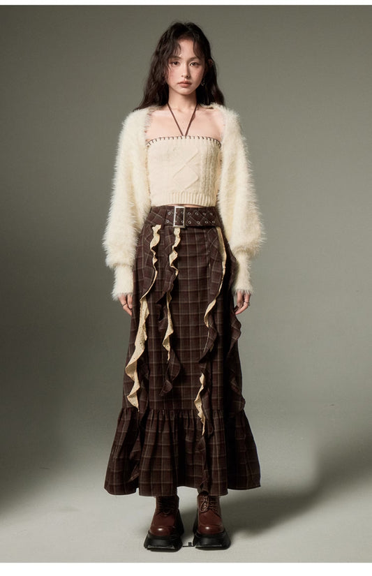 Irregular Design Plaid Long Length Skirt