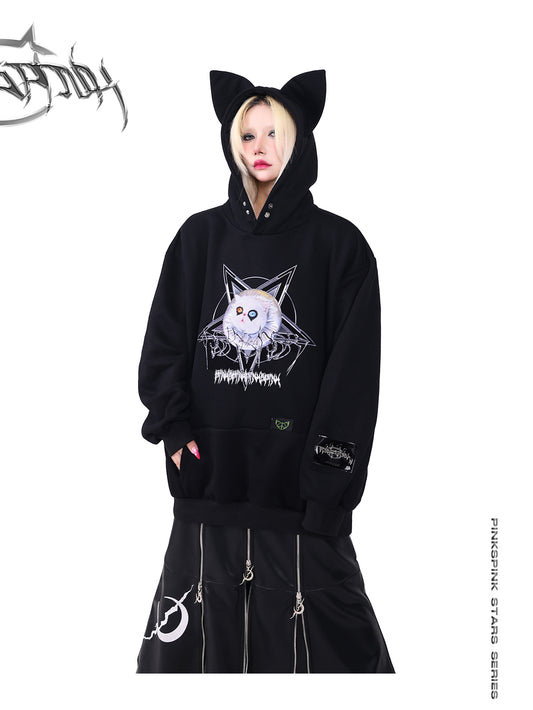 Cat Ear Star Design Loose Fit Hoodie